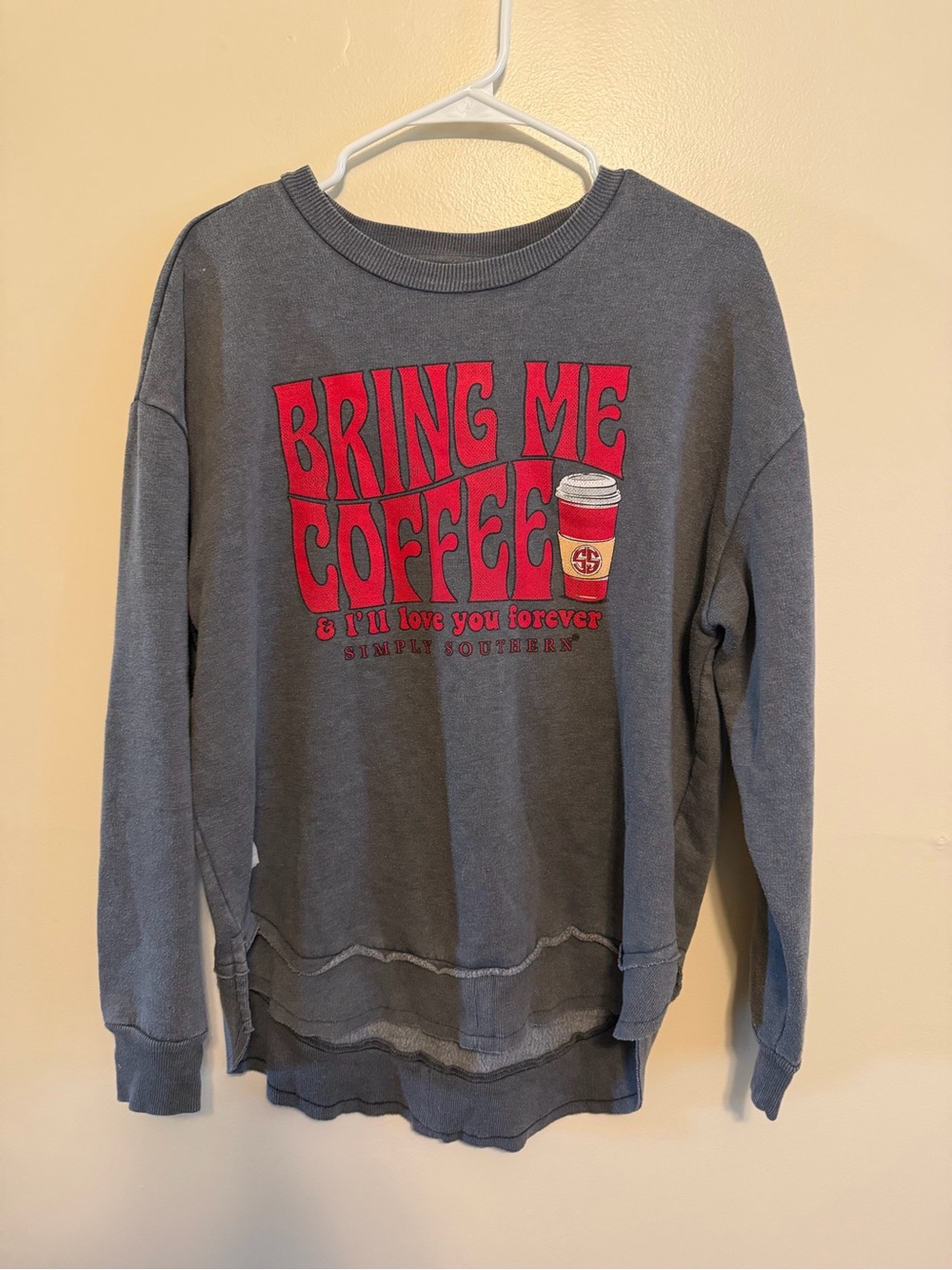 Simply Southern Gray Sweatshirt with Red Coffee Graphic